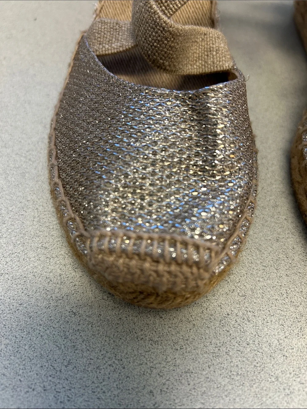 Toni Pons Woven Espadrille Wedge Slingback in Silver and Tan Size 39